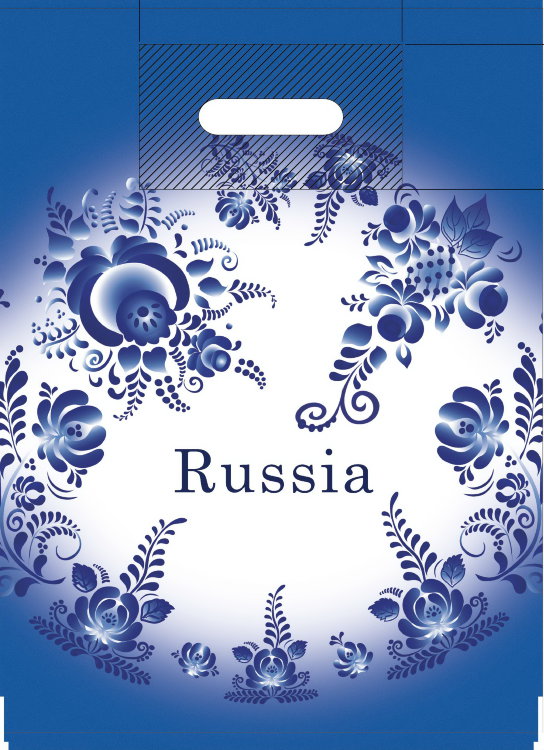 Пакет с прорубной ручкой ПВД 20х30, 30 мкм "RUSSIA-2" синий