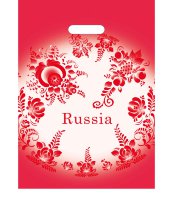 Пакет с прорубной ручкой ПВД 30х40, 35 мкм "RUSSIA" красный