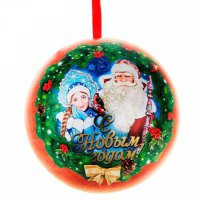 Упаковка из жести шар "Дед Мороз и Снегурочка"