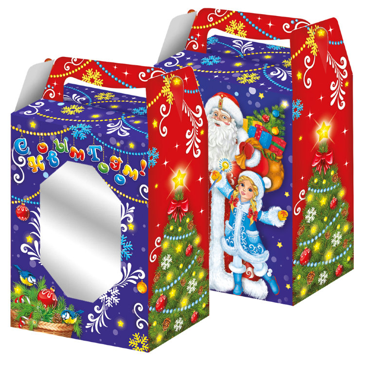Упаковка "Дед Мороз и Снегурочка" с окном Объём: 1 кг. 