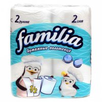 Бумажные полотенца 2х сл. "FAMILIA Пингвин" в уп. 2 рулона